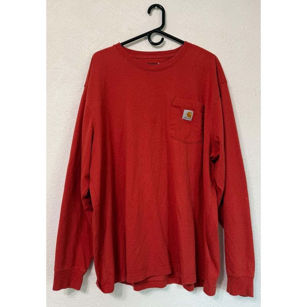 Carhartt Men XL Long Sleeve Pocket Shirt Reddish Orange Workwear Relaxed Fit Tee
